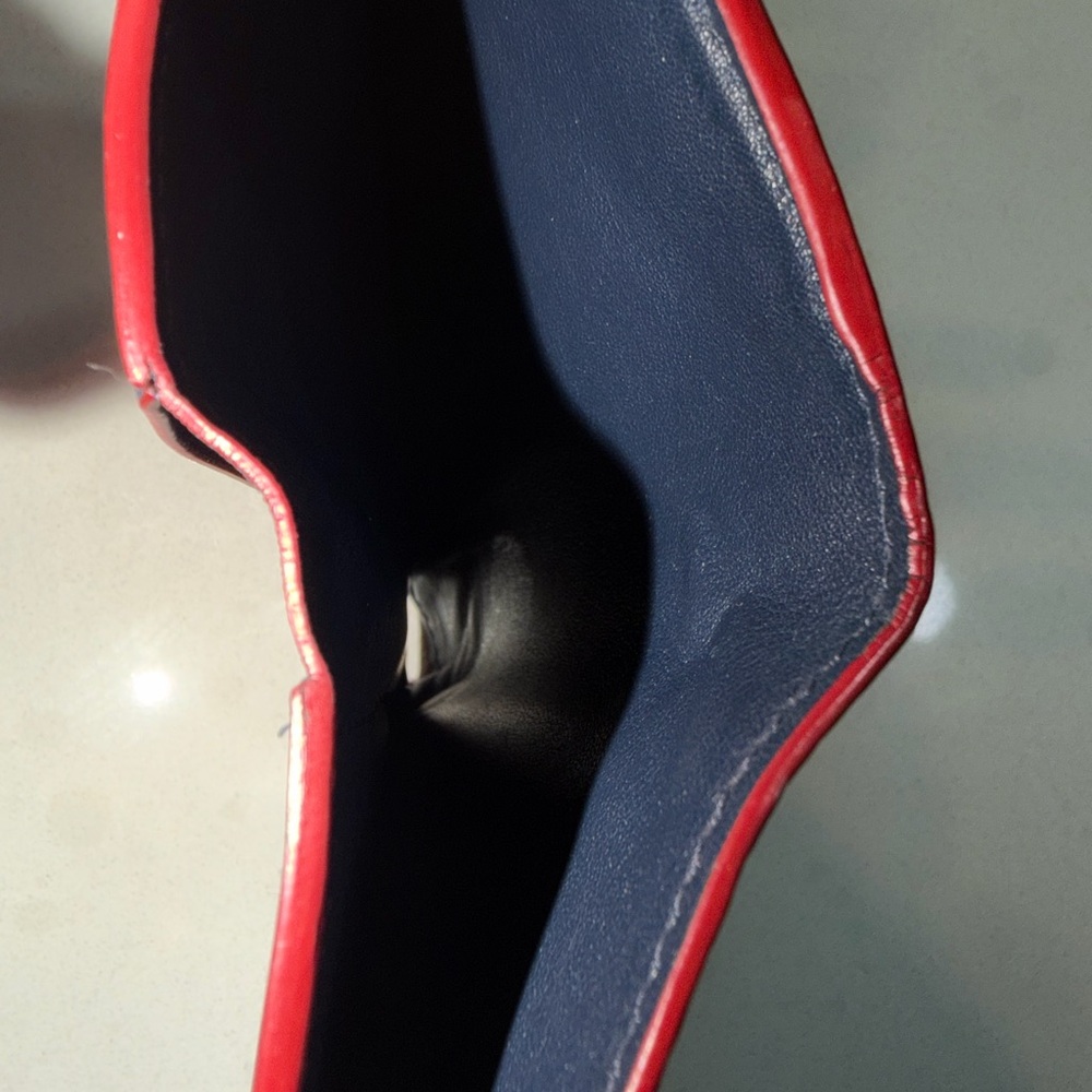 SOLD Louis Vuitton Lockme Compact Wallet Navy Blue Red Trim Gold LV Clasp + COA - Picture 9 of 11